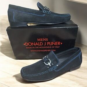 Donald Pliner DACIO Black Suede Loafers Shoes 👞 with Blue Trim Made in Italy 10M